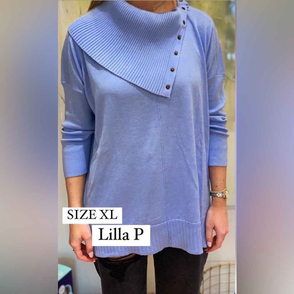 NWT Lilla P Cotton Modal 3/4 Sleeve Snap Neck Tunic Sweater